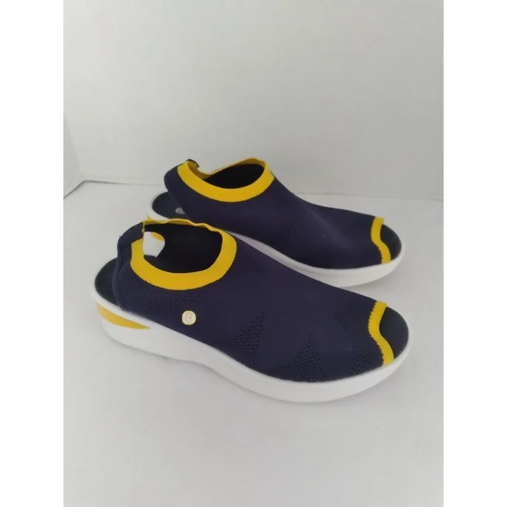 Comfortable Slip-On Athletic Sneakers Blue Yellow Trim Lightweight Walking Shoes